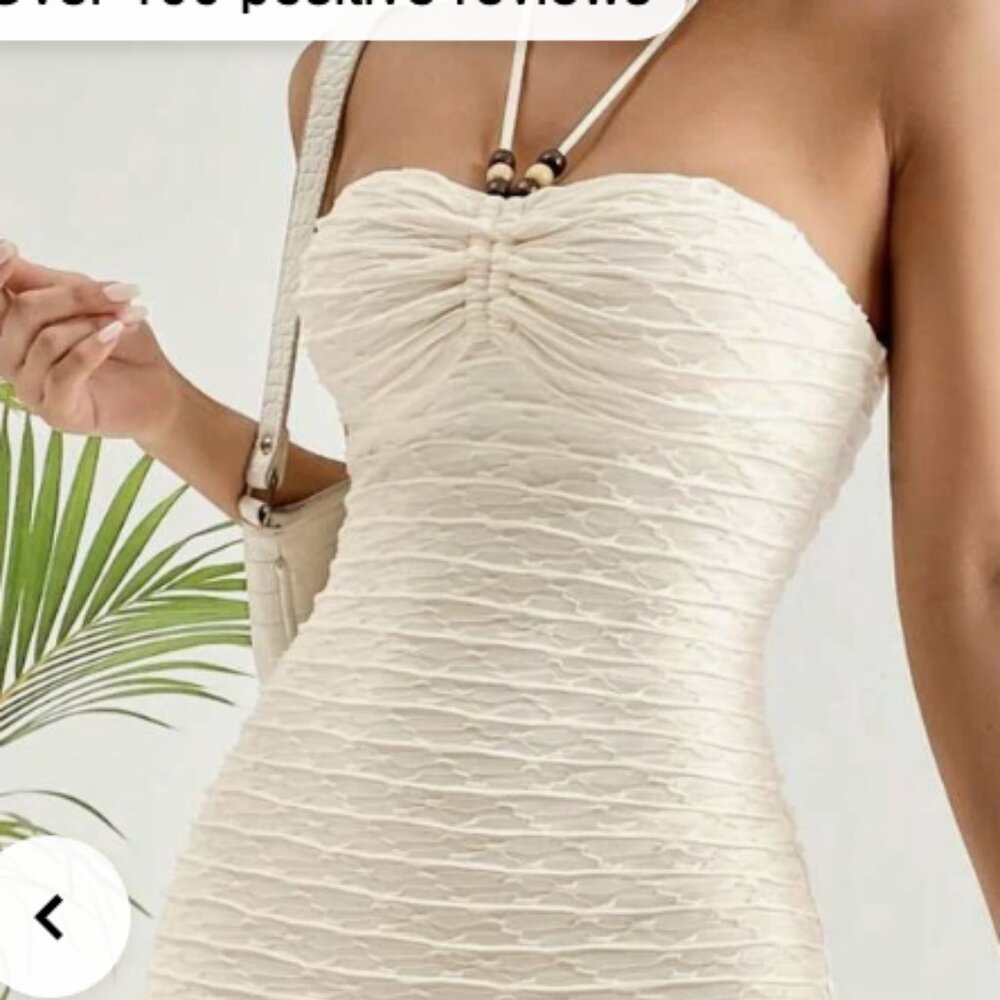 Beaded Tie Backless Halter Bodycon Dress